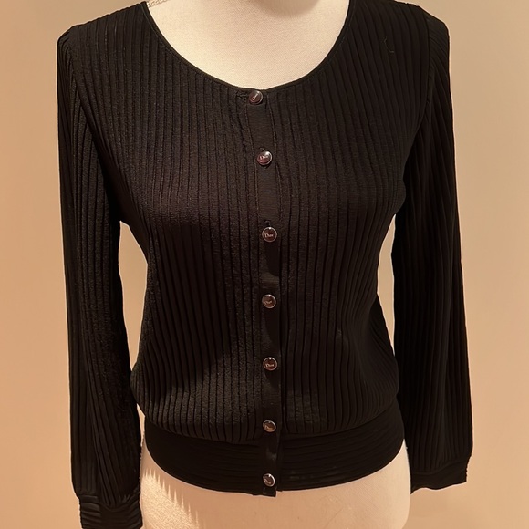 DIOR Christian Dior Paris Black Sweater Cardigan Size 10, 17” armpit to armpit, - Picture 12 of 15